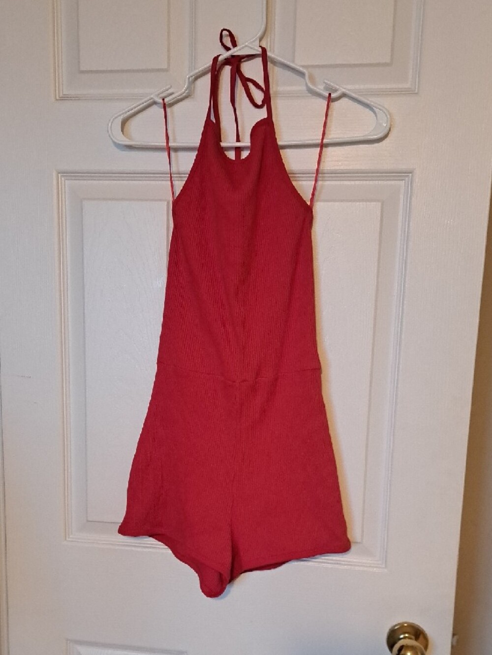 Zara Red Ribbed Halter Romper - Picture 2 of 7